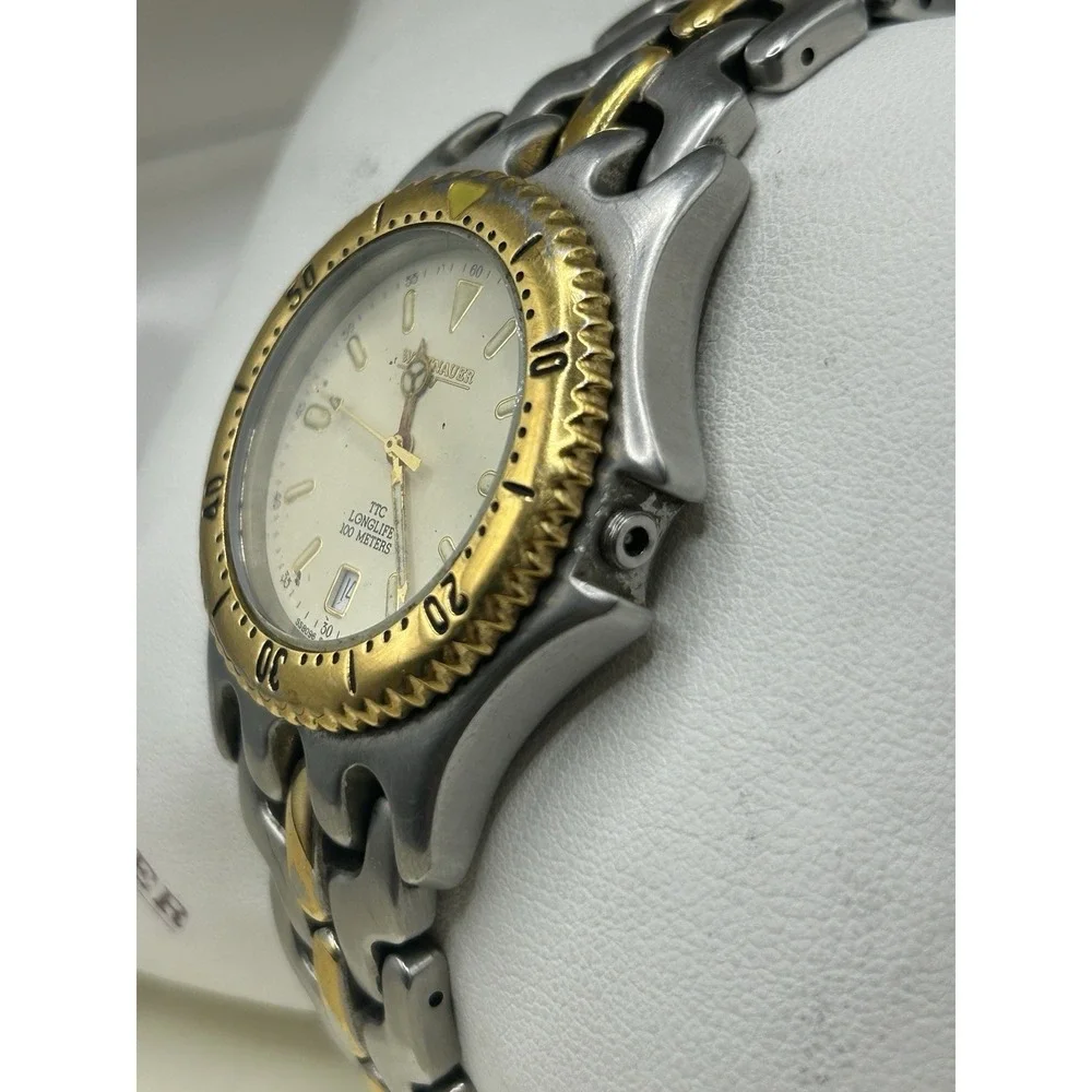 Vintage Wittnauer TT  Longlife 100m‎ Time Date Quartz Two Tone Men Watch W Box
